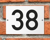 Huisnummerbord wit - Nummer 38 - standaard - 16 x 12 cm - schroeven - naambord - nummerbord - voordeur