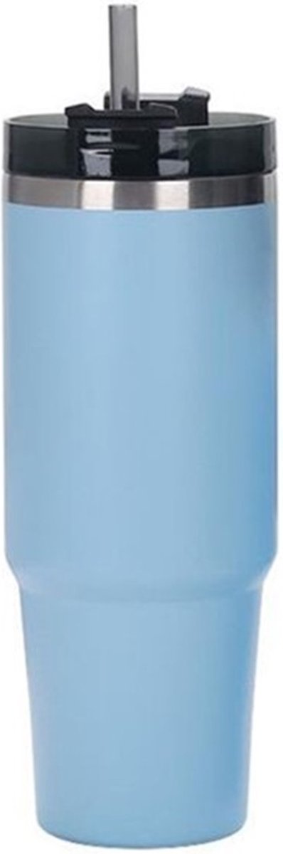 Casero Roestvrijstalen geïsoleerde warm en koud drink beker - thermosbeker - travel mug - met deksel en rietje 890ml Blauw