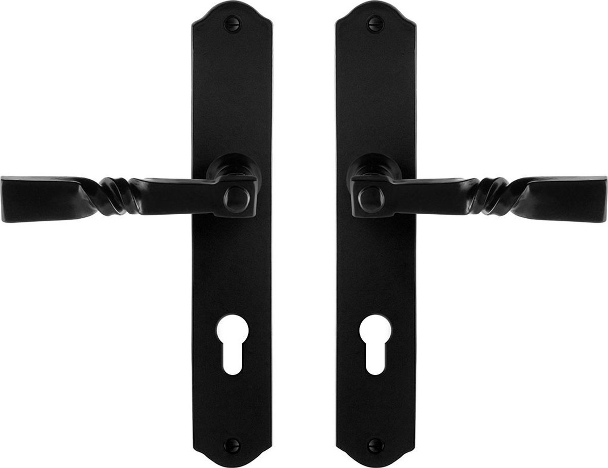 GPF6245.60 smeedijzer zwart Nokka deurkruk op schild PC72, 238x41x4mm