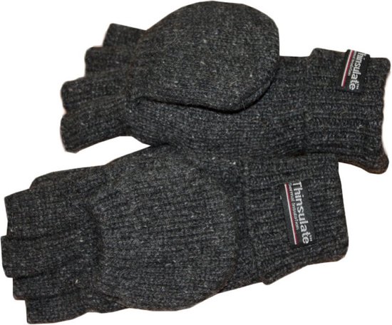 Zwitsers Bel terug elektrode Thinsulate - Vingerloze gebreide handschoenen met kapje - Fleece voering -  Grijs - S/M | bol.com