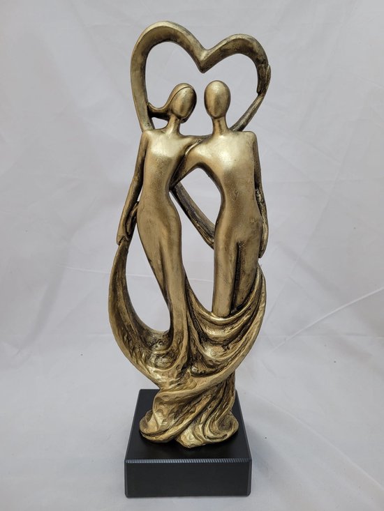 Sculptuur huwelijk- levensdans - 7x12x33 - goud zwart - steen en polyresin