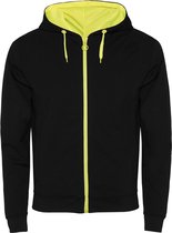 Zwart / Fluor Geel sweatshirt met rits en capuchon in contrast kleuren model Fuji merk Roly maat XL