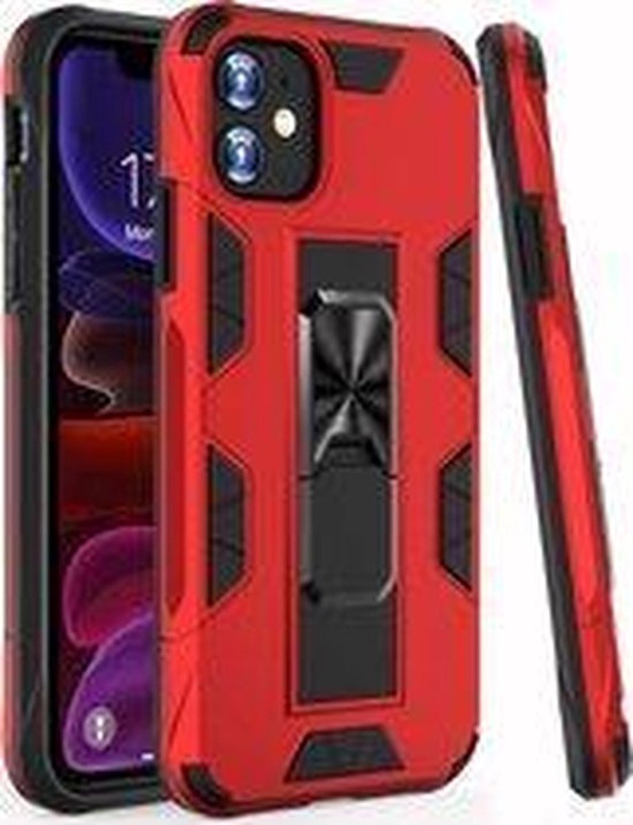 HB Hoesje Geschikt voor Apple iPhone 12 Mini Rood - Magnetic Kickstand Armor Case