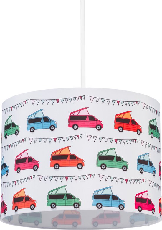 Relaxdays hanglamp kinderkamer - kinderlamp - verstelbaar - auto's - Ø 35 cm - kleurrijk