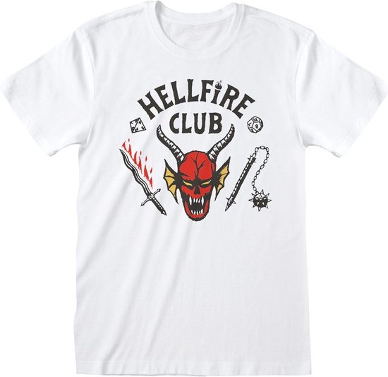 Stranger Things Heren Tshirt -L- Hellfire Club Logo Wit