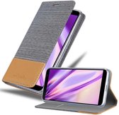 Cadorabo Hoesje geschikt voor Samsung Galaxy J4 PLUS in LICHTGRIJS BRUIN - Beschermhoes met magnetische sluiting, standfunctie en kaartvakje Book Case Cover Etui