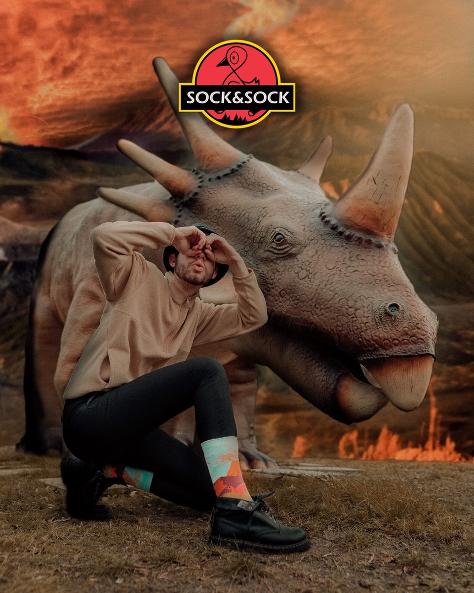 Dino Dingetje sok Dinosok| DInosaurussok | T-rexsok | Triceratopssok| Vulkaansok | Multi-color | Herensokken en damessokken | Leuke, grappig sokken | Funny socks that make you happy | Sock & Sock