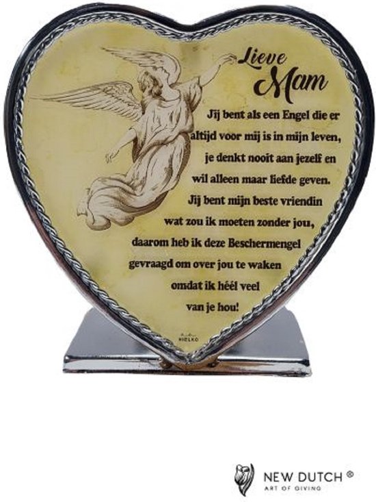 Theelichthouder Beschermengel- Lieve Mam in silverplate hart.