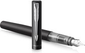 Parker Vector XL vulpen | metallic zwarte lak op messing met chroom detail | medium penpunt met blauwe inkt navulling | cadeauverpakking