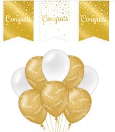 Congrats Verjaardag Decoratie Versiering - Feest Versiering - Vlaggenlijn - Ballonnen - Man & Vrouw - Rosé en Zwart