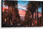 Canvas - Los Angeles Hollywood met Palmbomen - 90x60 cm Foto op Canvas Schilderij (Wanddecoratie op Canvas)
