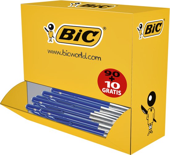 BIC Balpen M10 Blauw Voordeelpak - De klassieke en iconische BIC pen - medium punt (1.0 mm) - 90+10