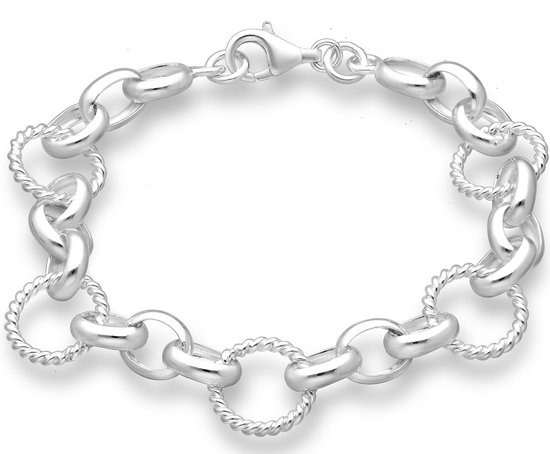 Joy|S - Zilveren armband - link chain fantasie met twisted ringen - lobster sluiting