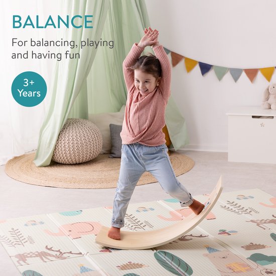 Navaris Houten Balance board voor kids - Balansbord voor kinderen - Speelgoed voor kinderen vanaf 3 jaar - Fysieke activiteit voor kinderen - Navaris