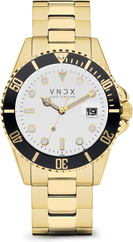 VNDX Amsterdam Heren horloge AMS. LXRY. Goud Wit bol