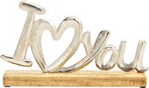 Liefde - Love - Valentijn - Letters - Zilvermetalen letters "ILoveYou"op mangohouten sokkel