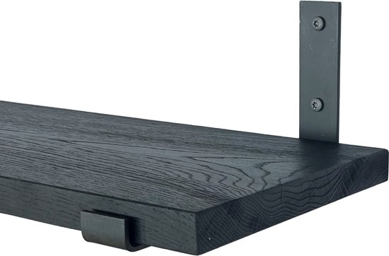 GoudmetHout Massief Eiken Wandplank - 80x25 cm - Zwart eiken - Industriële plankdragers L-vorm UP mat blank - Staal - Zwarte wandplank