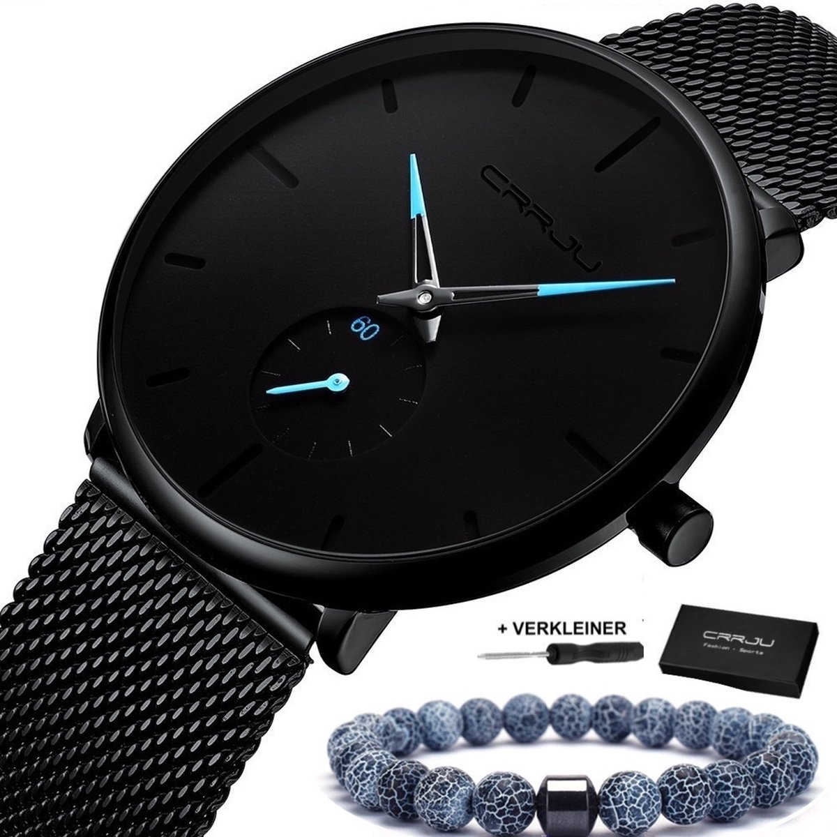 Horloge - Unisex - Roestvrij Staal - Ø 40 mm - Black - Blue