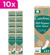 Carefree Organic Long inlegkruisjes - van 100% biologisch katoen - hypoallergeen - dermatologisch getest - 10 x 24 stuks