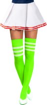 Partychimp Cheerleader Overknee Kousen voor bij Cheerleader Kostuum Dames Carnaval Carnavalskleding Dames Carnaval Accessoires Verkleedkleren Volwassenen - Neon Groen/Wit - Katoen/Polyamide/Elastaan - One-Size