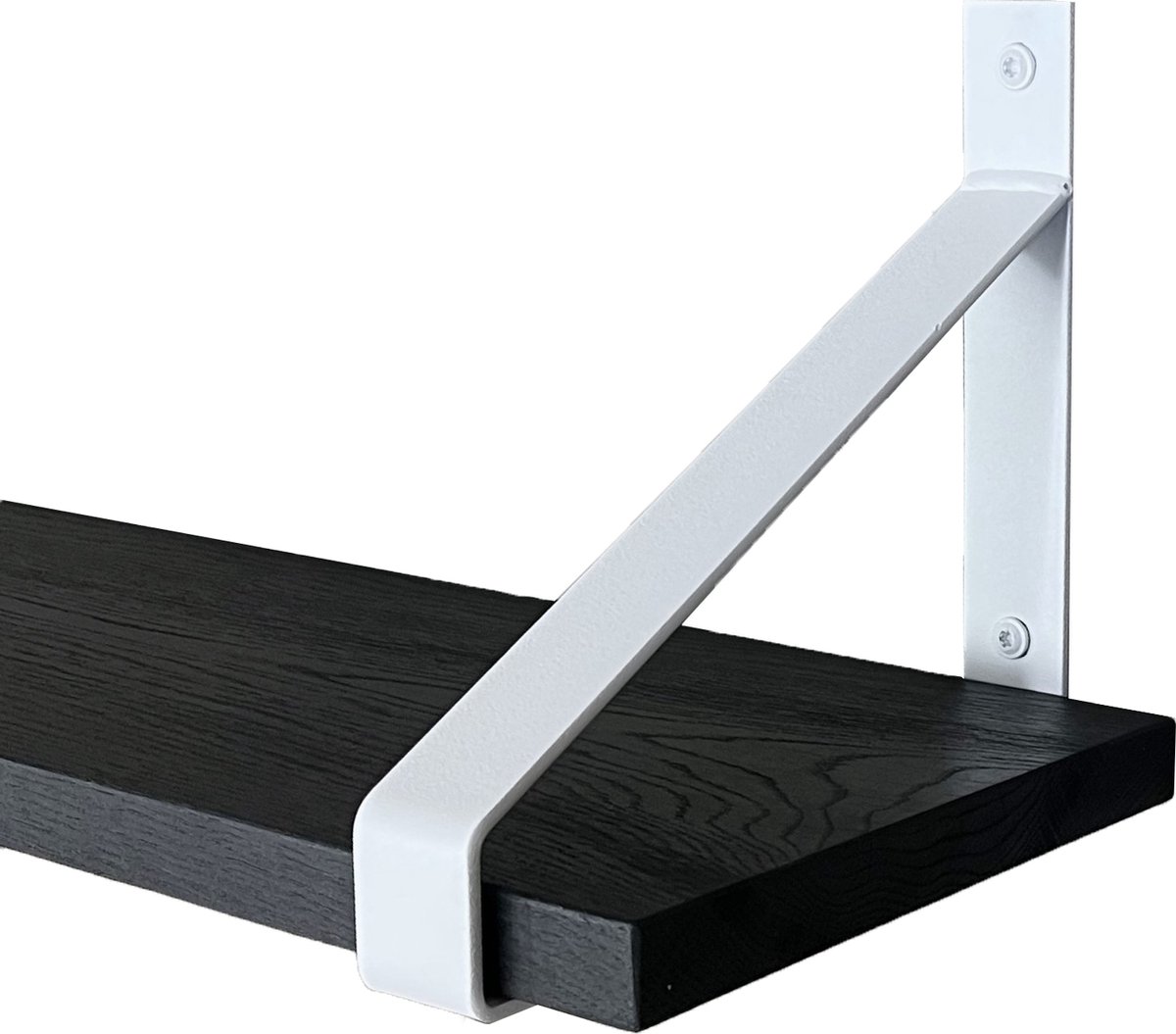 GoudmetHout Massief Eiken Wandplank - 50x25 cm - Zwart eiken - Industriële plankdragers - mat wit - Staal - Zwarte wandplank