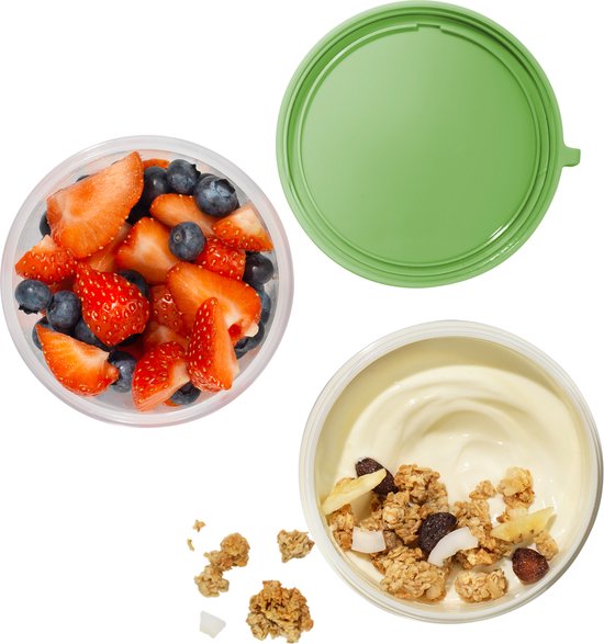 Lock&Lock Yaourt en pot - Yaourt en pot à emporter - Muesli en pot à emporter - Lunch pot - Lunch cup - Medium - 560 ml + 310 ml - Vert