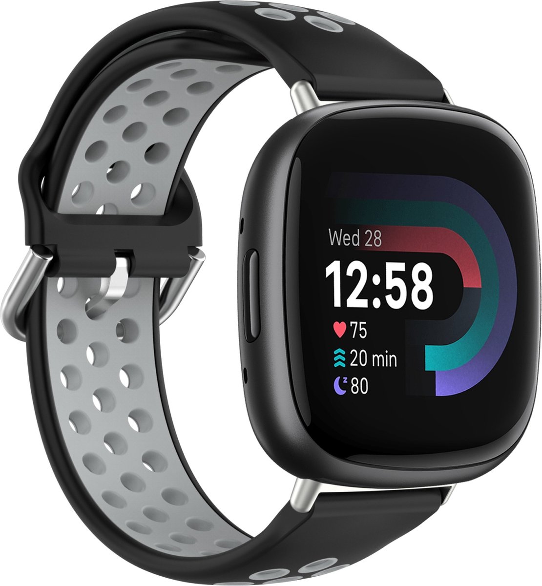By Qubix - Geschikt voor fitbit Versa 3 & 4 / Sense 1 & 2 - Sport editie - Large - Zwart + grijs