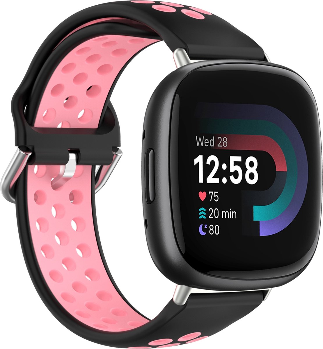 By Qubix - Geschikt voor fitbit Versa 3 & 4 / Sense 1 & 2 - Sport editie - Large - Zwart + roze