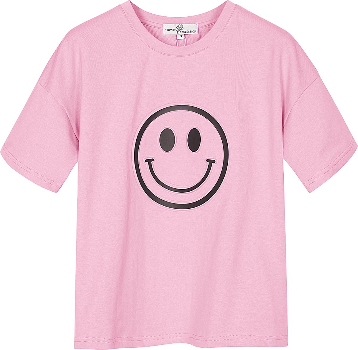 Yehwang - T-shirt met smiley - Lichtroze - Maat: L