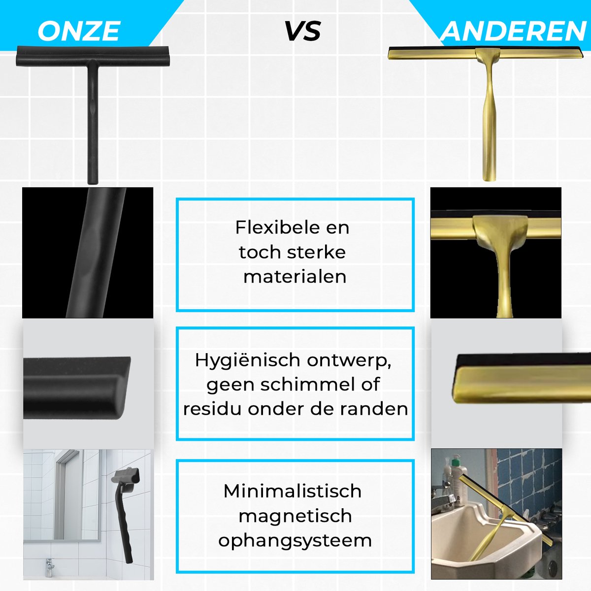 Douchewisser Breed XXL 45 Cm Geen Boren Voor Douche, Tegels Met Haken Vervangingsrubber Microvezeldoek Douchewandwisser Zilverkleurige Roestvrijstalen Raamwisser 45 Cm