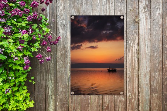Tuinposter 60x90 cm - Tuindecoratie Oranje - Water - Hemel - Poster voor in de tuin - Buiten decoratie - Schutting tuinschilderij - Tuindoek muurdecoratie - Wanddecoratie balkondoek
