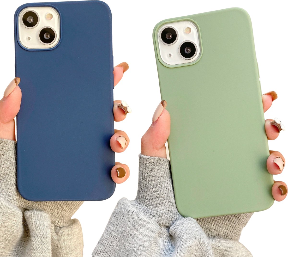 Set van 2 - Apple iPhone 13 Soft Touch Hoesje - Groen en Blauw - Stevig Shockproof TPU Materiaal - Zachte Coating - Siliconen Feel Case - Back Cover