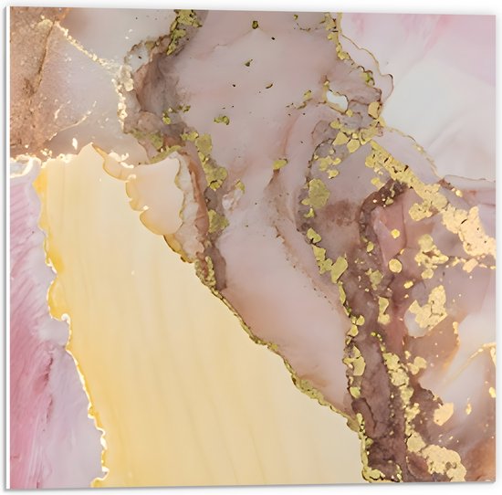 PVC Schuimplaat- Print van Roze met Goudkleurig Marmer - 50x50 cm Foto op PVC Schuimplaat
