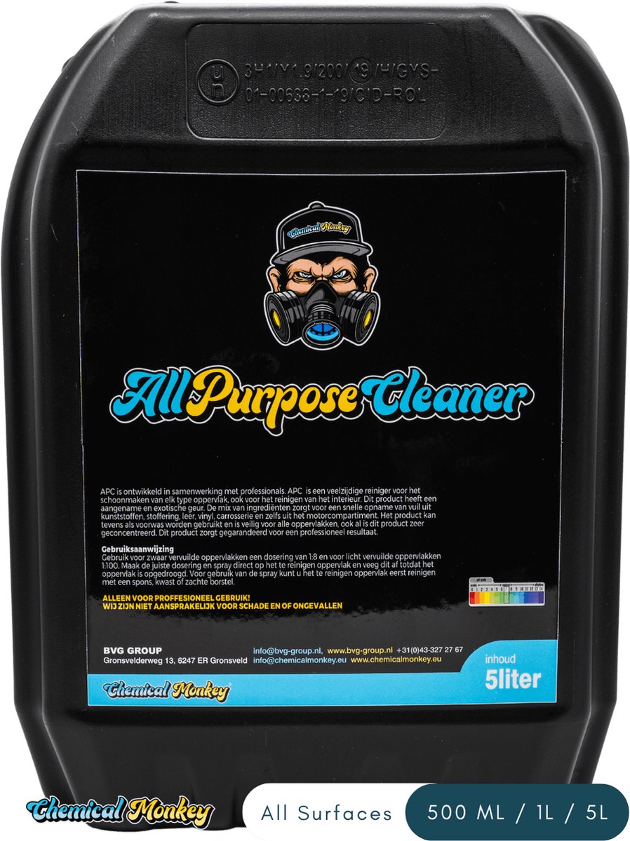 Chemical Monkey All purpose cleaner - 5L - Voor het hele auto interieur - Veilig voor dashboard, autostoelen, deurstijlen, spiegels