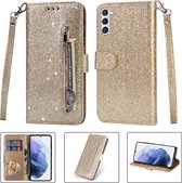 Glitter Bookcase voor Samsung Galaxy S23 Plus | Hoogwaardig PU Leren Hoesje | Lederen Wallet Case | Telefoonhoesje | Pasjeshouder | Portemonnee | Goud