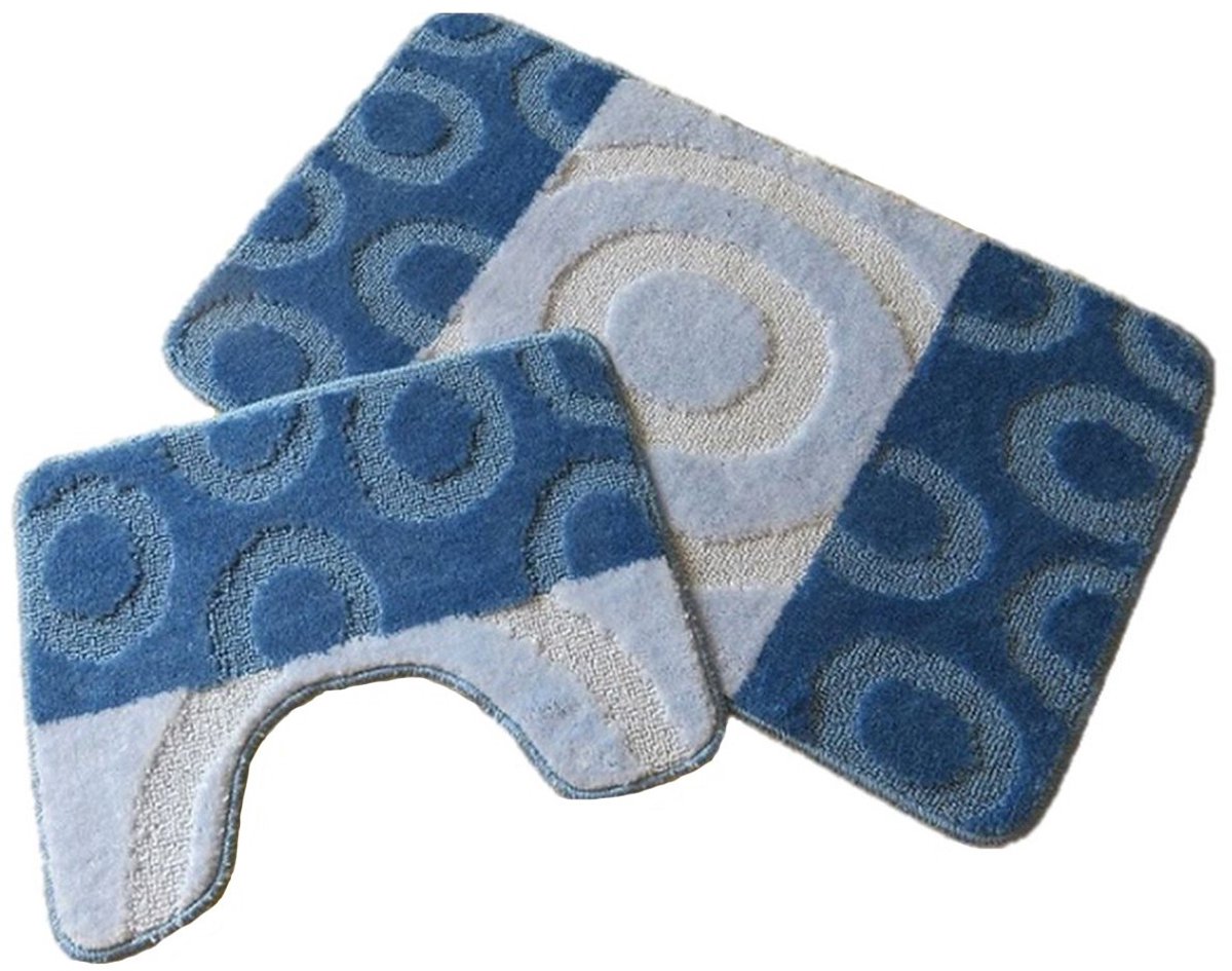Ikado Badmat set - Blauwtinten - 50 x 80 cm + 40 x 50 cm