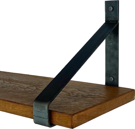 GoudmetHout Massief Eiken Wandplank - 100x25 cm - Donker eiken - Industriële plankdragers - zonder coating - Staal - Wandplank hout