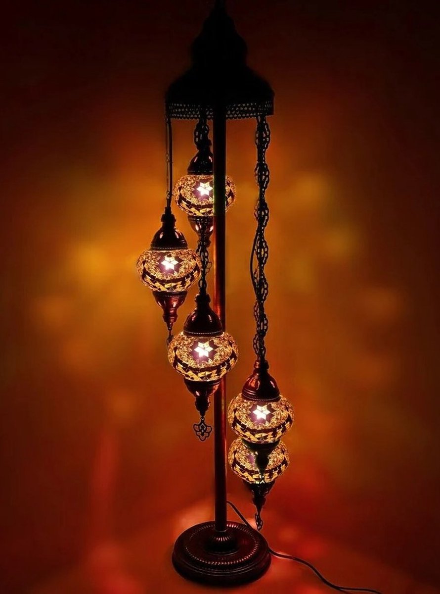 Turkse Lamp - Vloerlamp - Mozaïek Lamp - Marokkaanse Lamp - Oosters Lamp - ZENIQUE - Authentiek - Handgemaakt - Bruin - 5 bollen