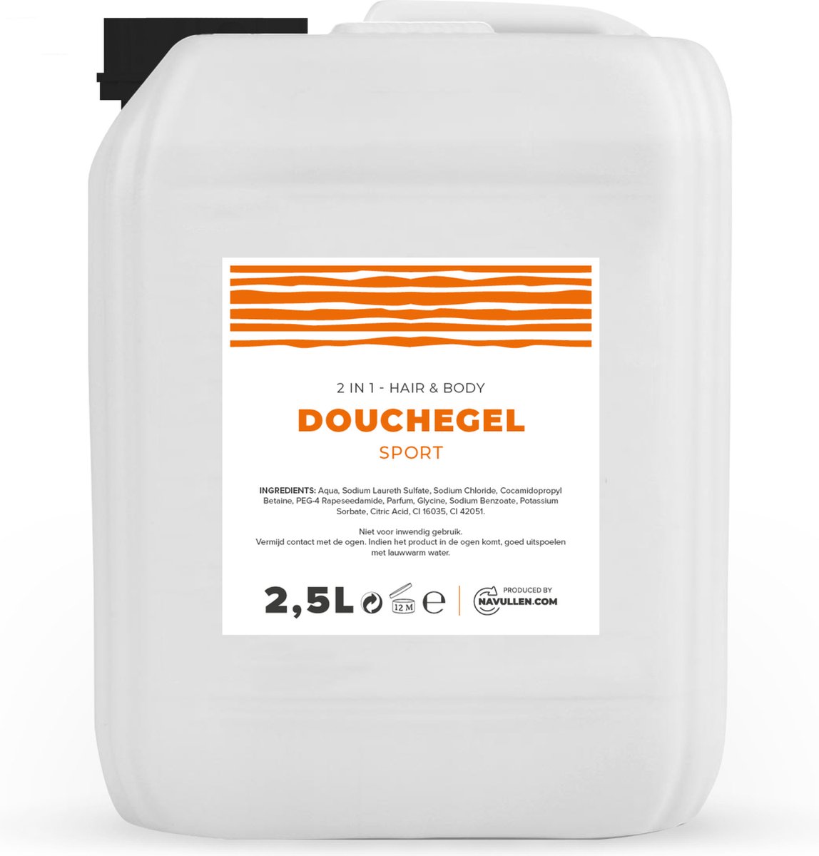 Douchegel - Sport - Oranje - 2,5 Liter - Jerrycan - Hair & Body - Navulling – Navullen