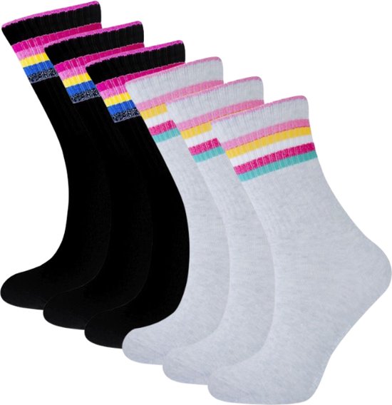 6 Paar meisjes sokken - Glitter-Strepen - Zwart/Grijs