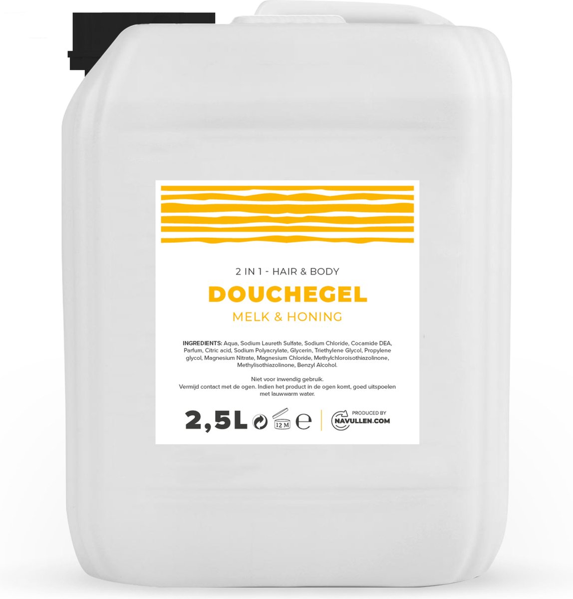 Douchegel - Melk & Honing - 2,5 Liter - Jerrycan - Hair & Body - Navulling – Navullen