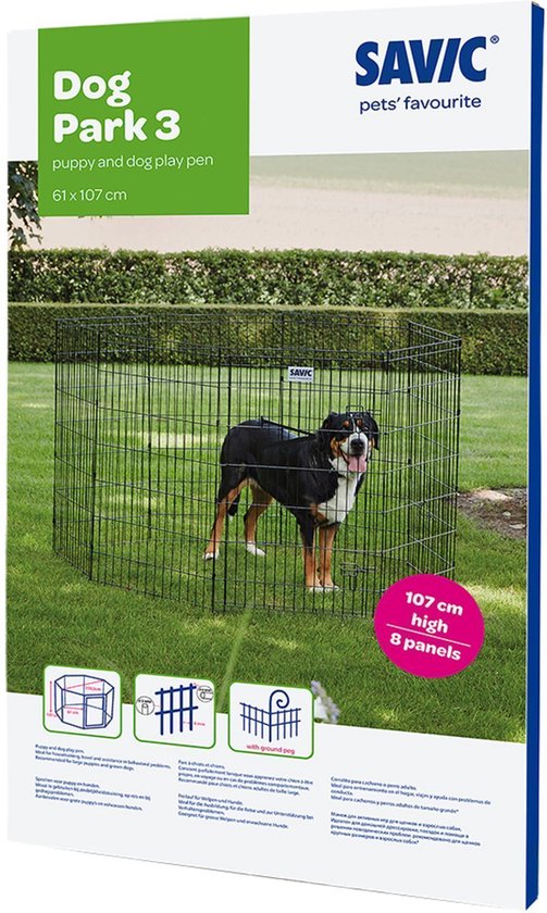 Savic Dog Park puppyren Zwart, 8 panelen, 107 cm hoog (Dog Park 3)