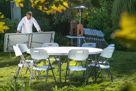Hendi Campingtafel Wit - Inklapbare Tafel Rond - Vouwtafel voor Buffet - Ø150x(H)74cm van Hendi — afbeelding 4