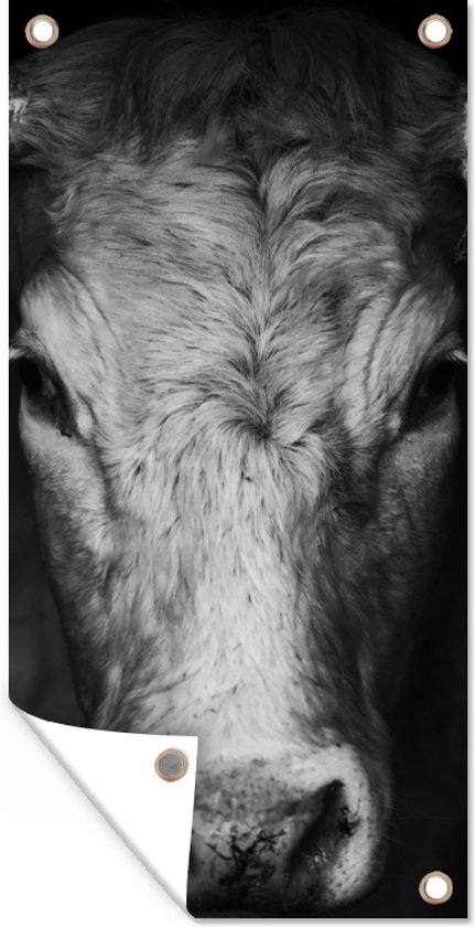 Décoration murale extérieure Animaux - Vache - Zwart - Wit - Tête de vache - 80x160 cm
