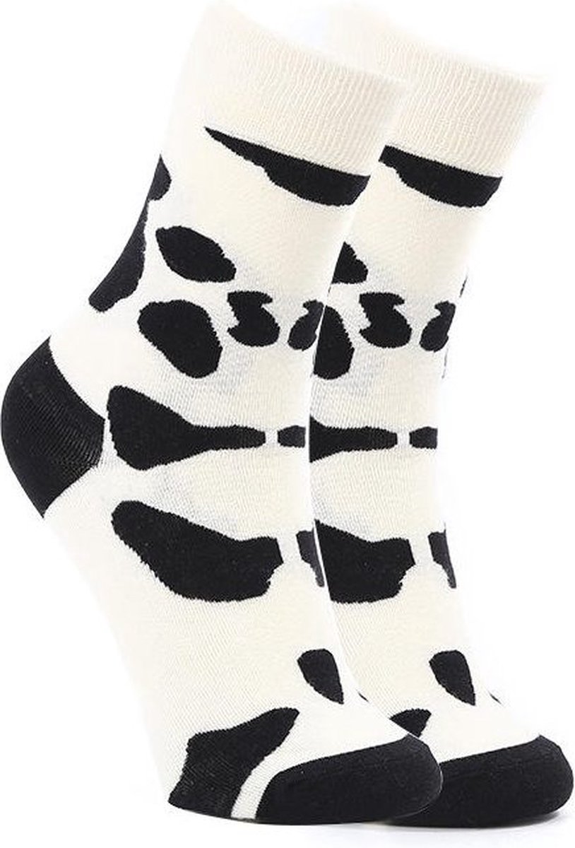 Dames sokken | zwart | koe | katoen | sokken met print | maat 35-38