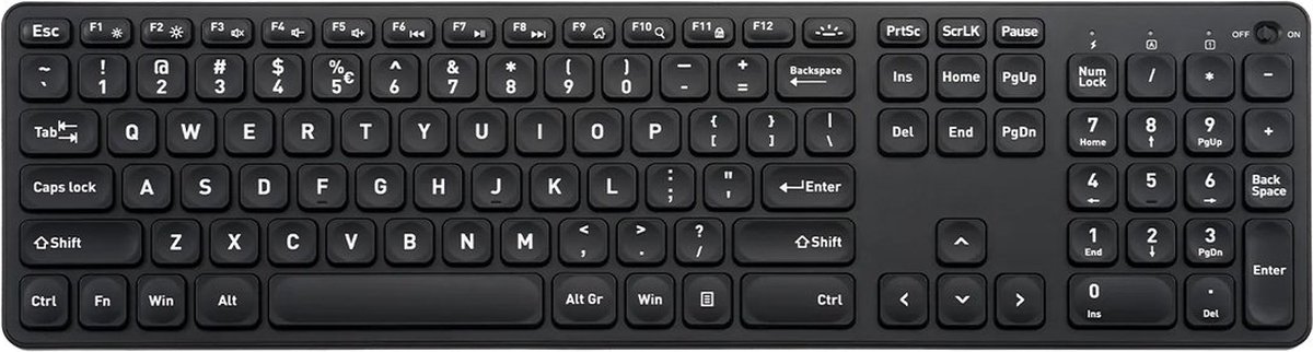 Perixx Periboard 718B Draadloos toetsenbord met grote letters en Backlight - Oplaadbare accu - Concave Scissor toetsen - Zachte klik - QWERTY/US - 2.4Ghz - Full size
