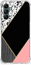 Smartphone hoesje Geschikt voor Samsung Galaxy A14 5G TPU Silicone Hoesje met transparante rand Black Pink Shapes