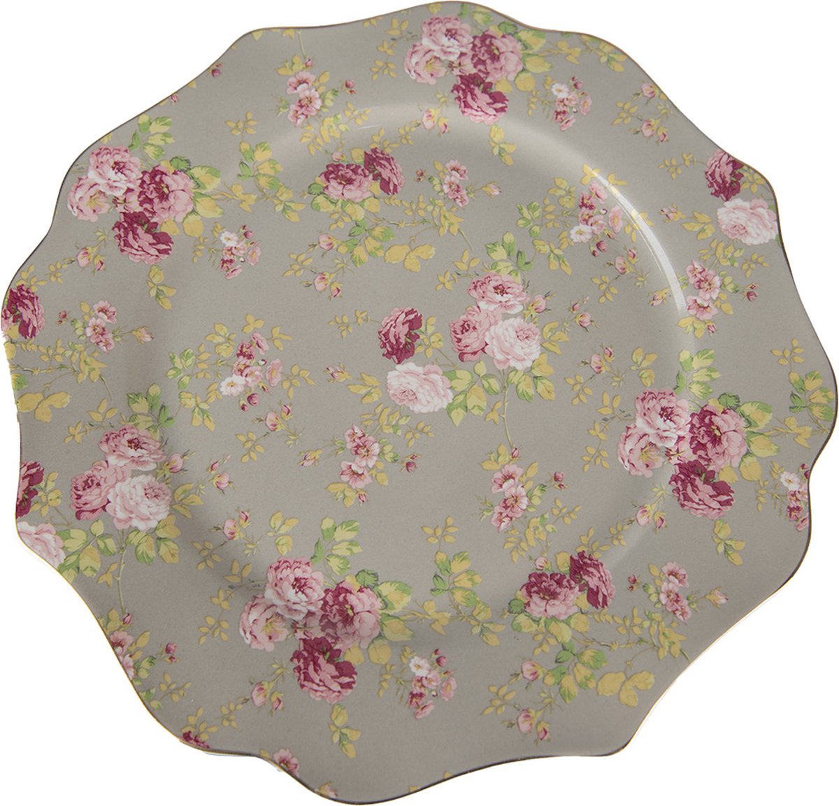 Clayre & Eef Dinerbord Ø 28 cm Groen Keramiek Bloemen