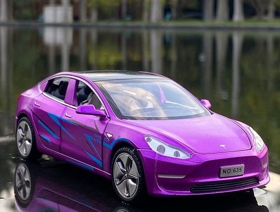Tesla Model 3 Violet - Jouet de voiture - Voiture en métal à six