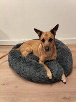 Luxe hondenmand - Fluffy Donut - 80 cm - Heerlijk zacht - wasbaar - donker grijs